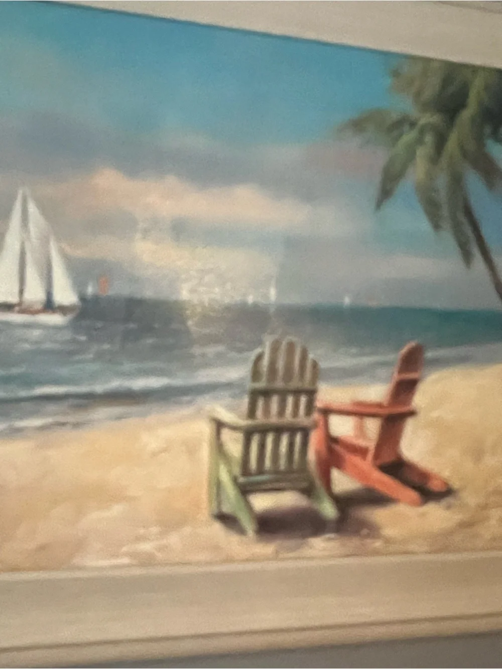 Coastal Beach Scene Wall Art - Blue, Green, Red
